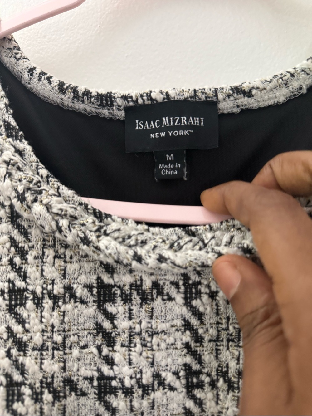 Isaac Mizrahi Black and White Tweed Round-Neck Top